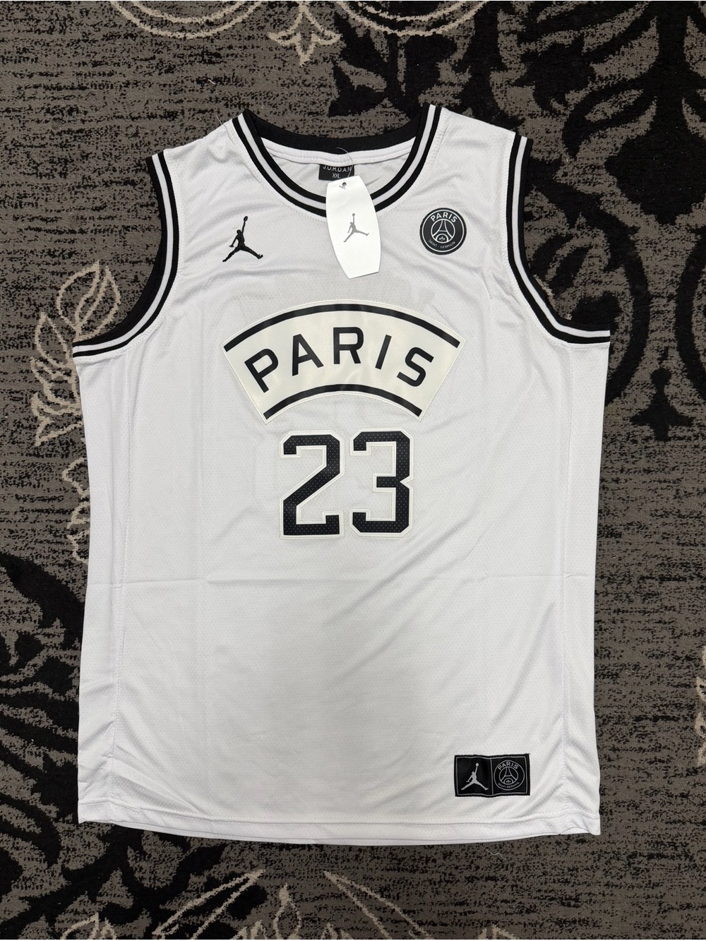 Jordan White Paris #23 Basketball Jersey with Black Trim